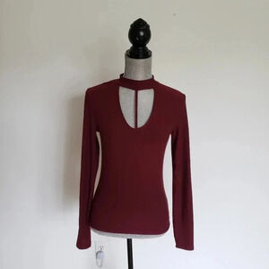 DEREK HEART Womens Red Burgundy Long Sleeve Top Bl